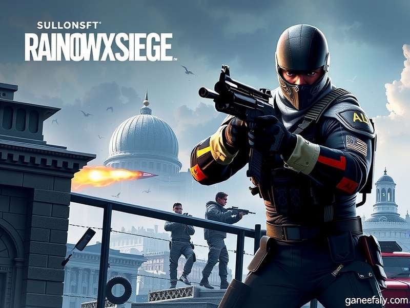 Mobile phone displaying tactical shooter game interface resembling Rainbow Six Siege