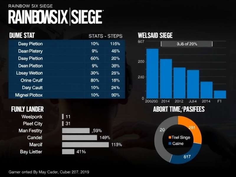Rainbow Six Siege Stats dashboard showing player performance metrics, operator win rates, and rank distribution.